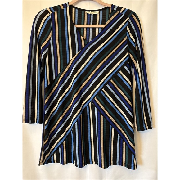 Dana Buchman Tops - Dana Buchman Women's Size S 3/4 Sleeve Shirt Blue Striped Layered Tunic Top NWOT